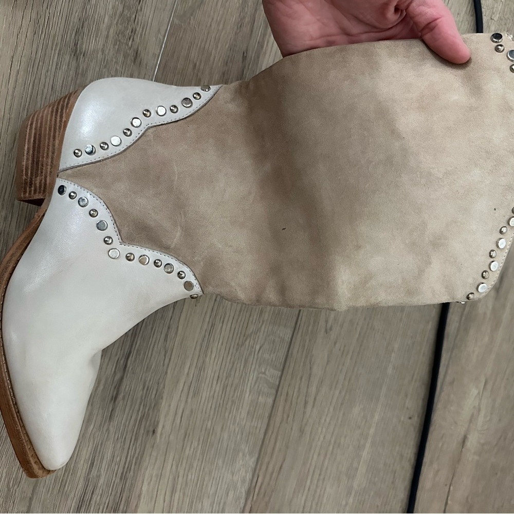 Free People Jaxon Studded western boots leather suede 37 women’s 6.5 New white - Picture 11 of 15